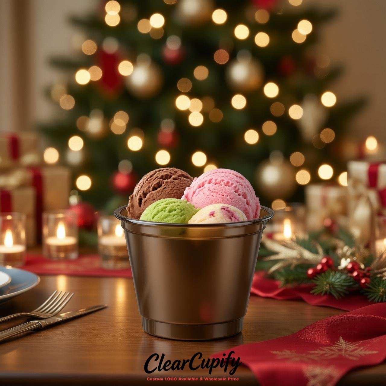 Bronze Clear Plastic Ice Cream Cups Wholesale with Custom Logo