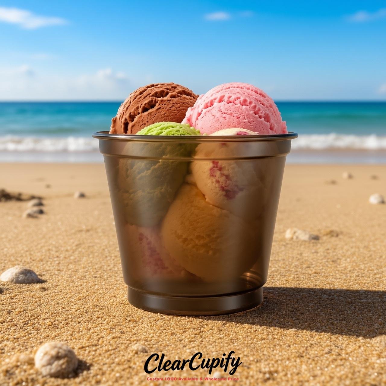 Bronze Clear Plastic Ice Cream Cups Wholesale with Custom Logo