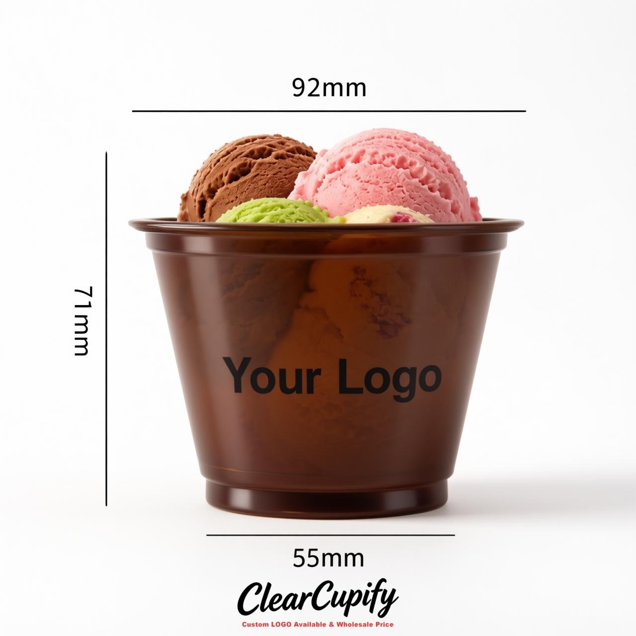 Brown Clear Plastic Ice Cream Cups Wholesale with Custom Logo
