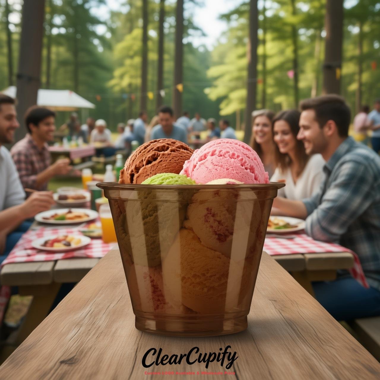 Brown Clear Plastic Ice Cream Cups Wholesale with Custom Logo