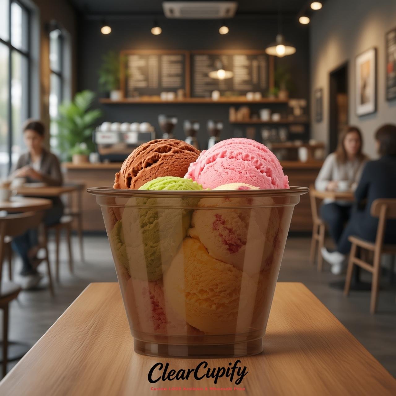 Brown Clear Plastic Ice Cream Cups Wholesale with Custom Logo