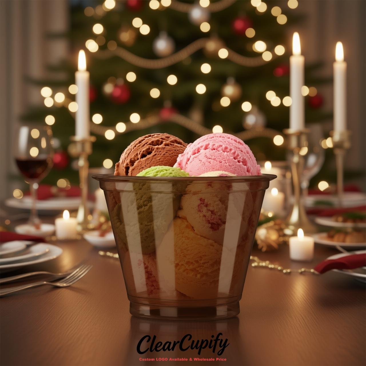 Brown Clear Plastic Ice Cream Cups Wholesale with Custom Logo
