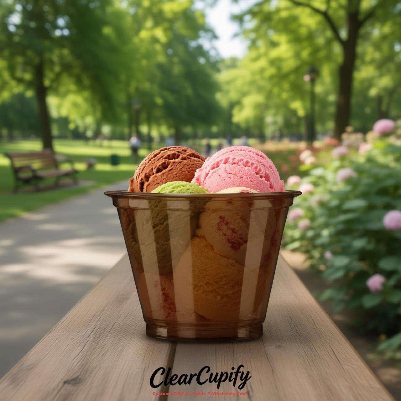Brown Clear Plastic Ice Cream Cups Wholesale with Custom Logo