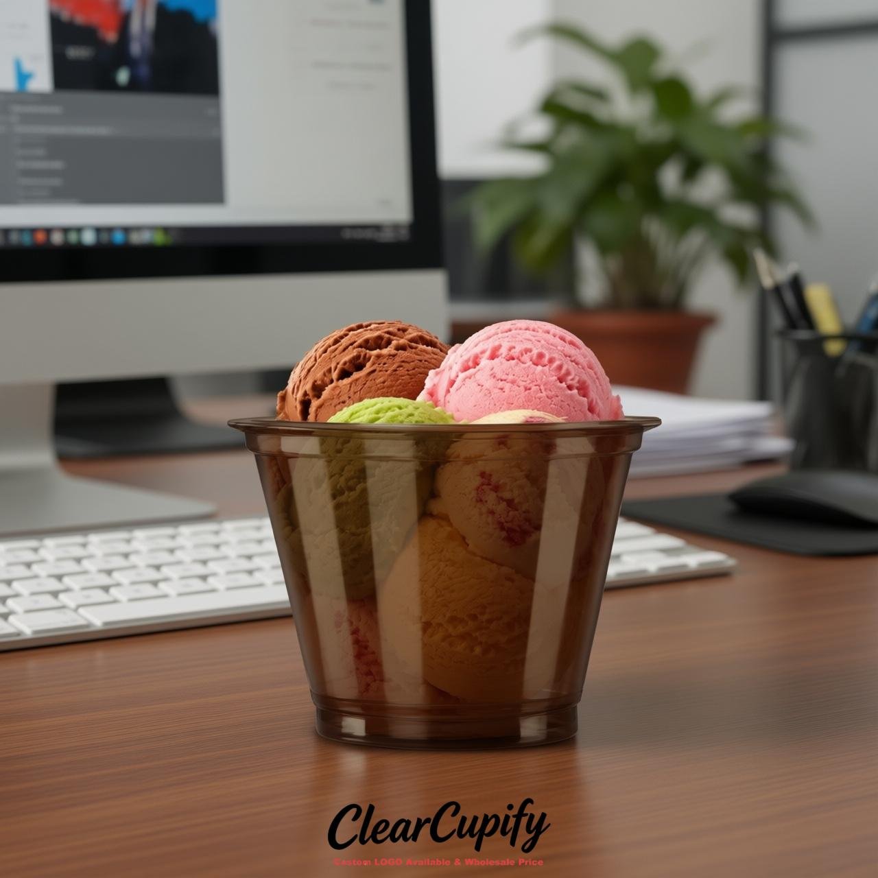 Brown Clear Plastic Ice Cream Cups Wholesale with Custom Logo