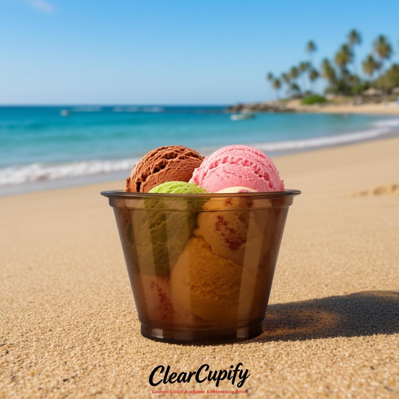 Brown Clear Plastic Ice Cream Cups Wholesale with Custom Logo