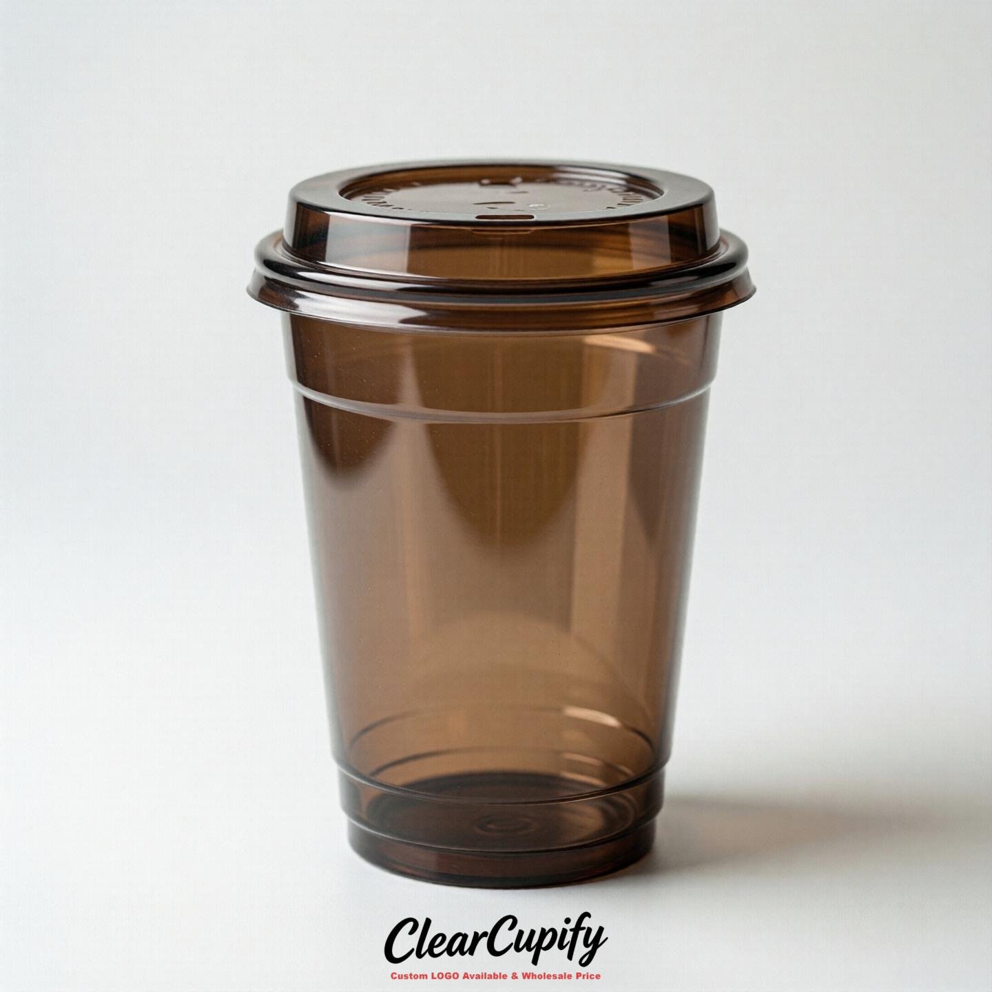 Blank Translucent Brown Clear Plastic Cups with Lids - Choice of PET/PP/PLA