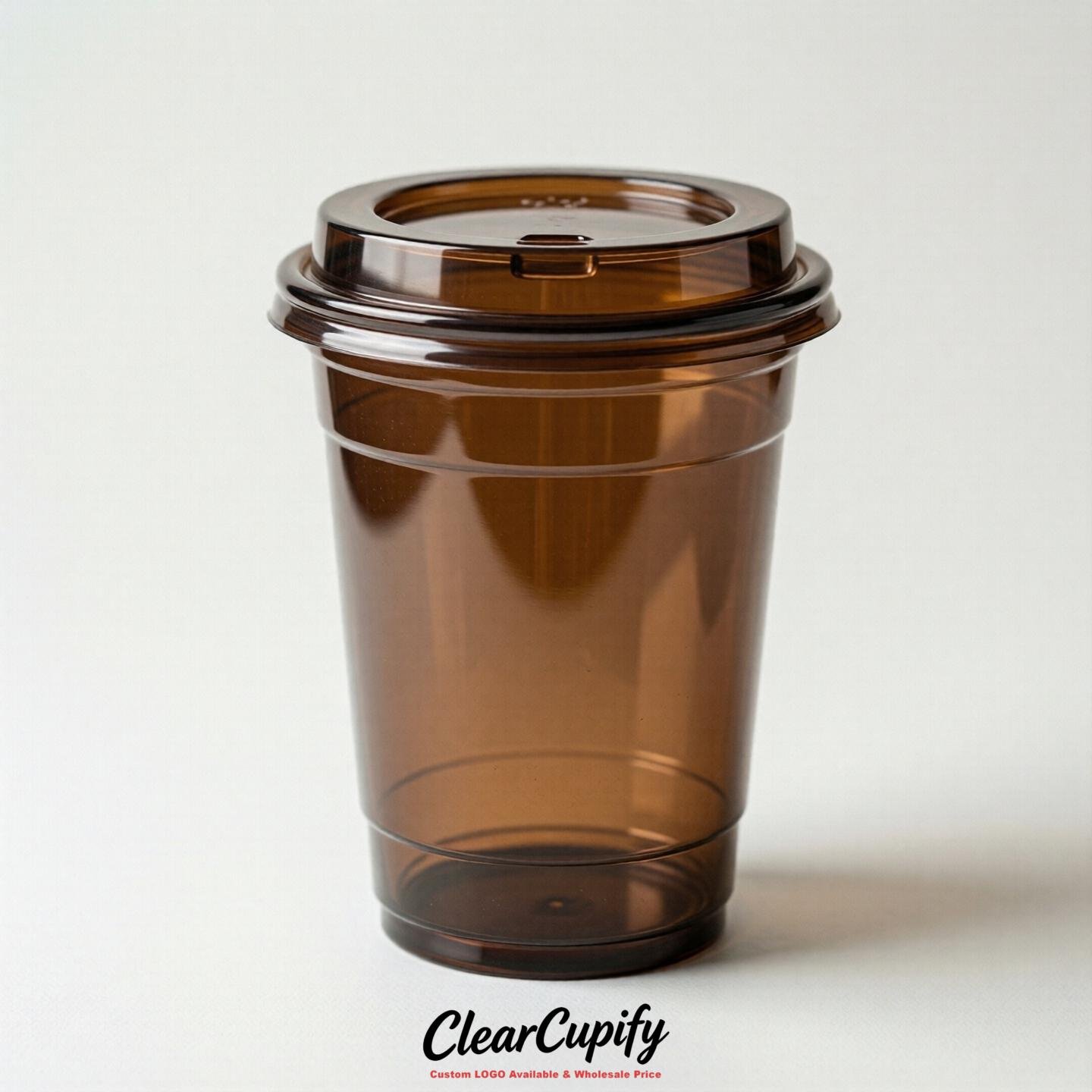 Blank Translucent Brown Clear Plastic Cups with Lids - Choice of PET/PP/PLA