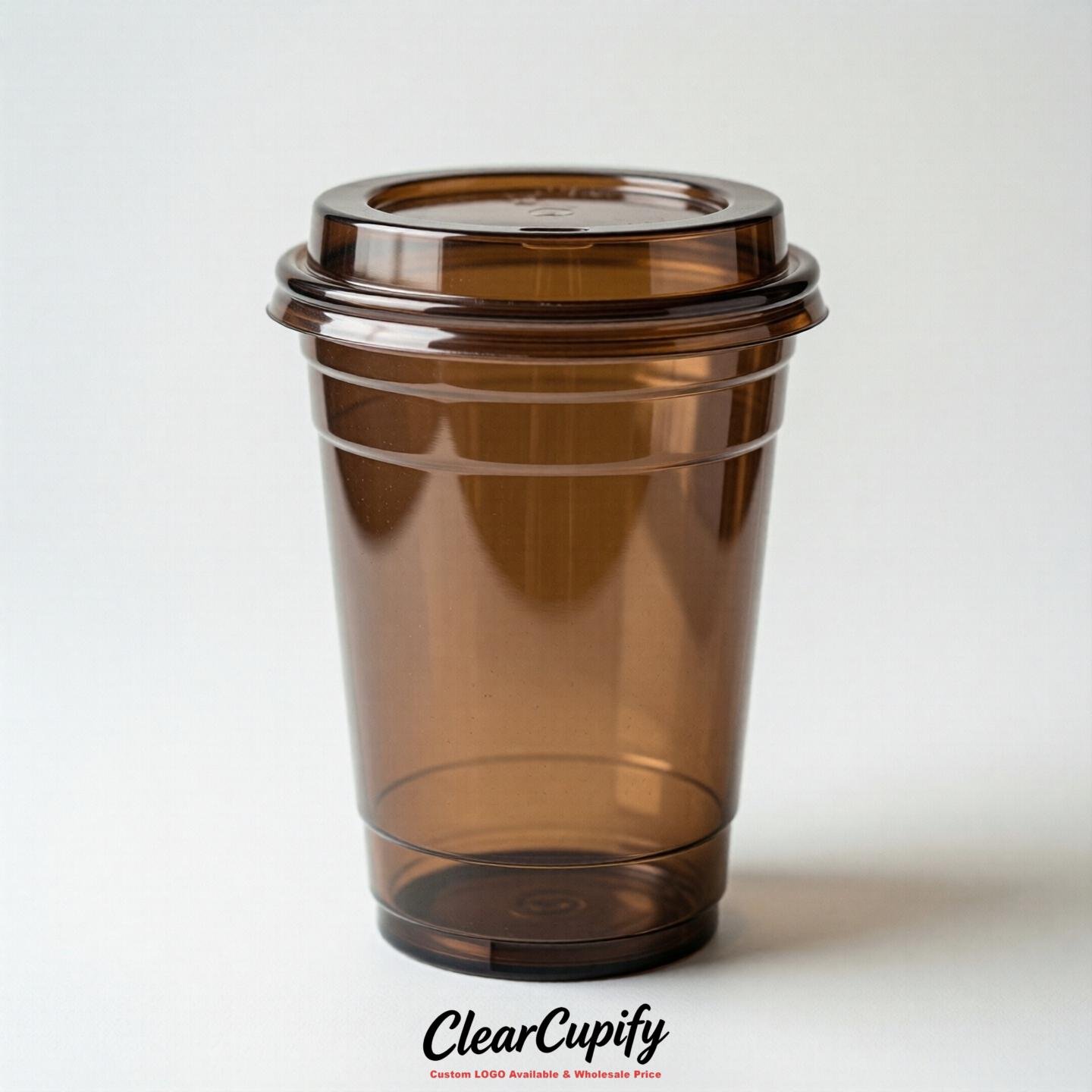 Blank Translucent Brown Clear Plastic Cups with Lids - Choice of PET/PP/PLA