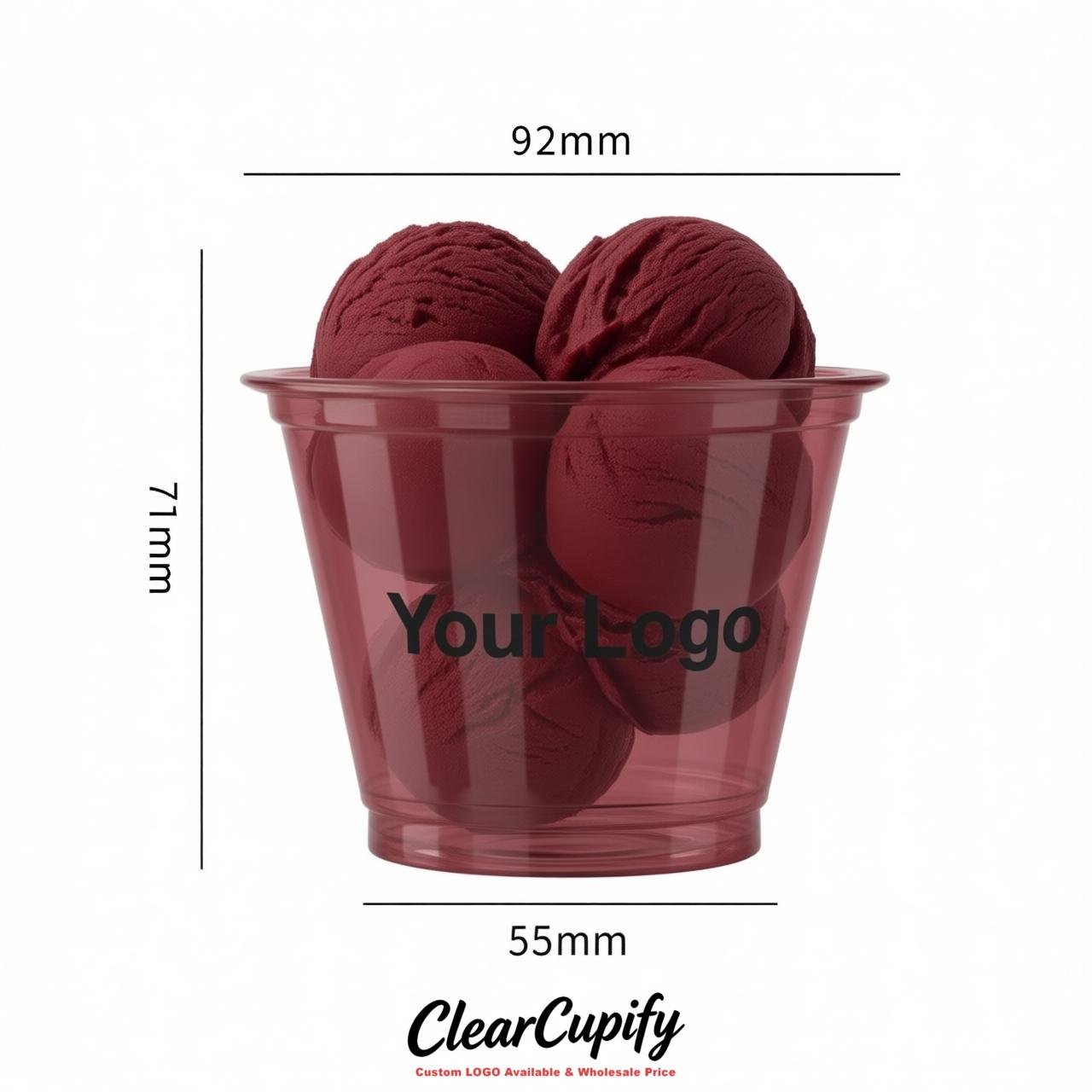 Burgundy Clear Plastic Ice Cream Cups Wholesale with Custom Logo