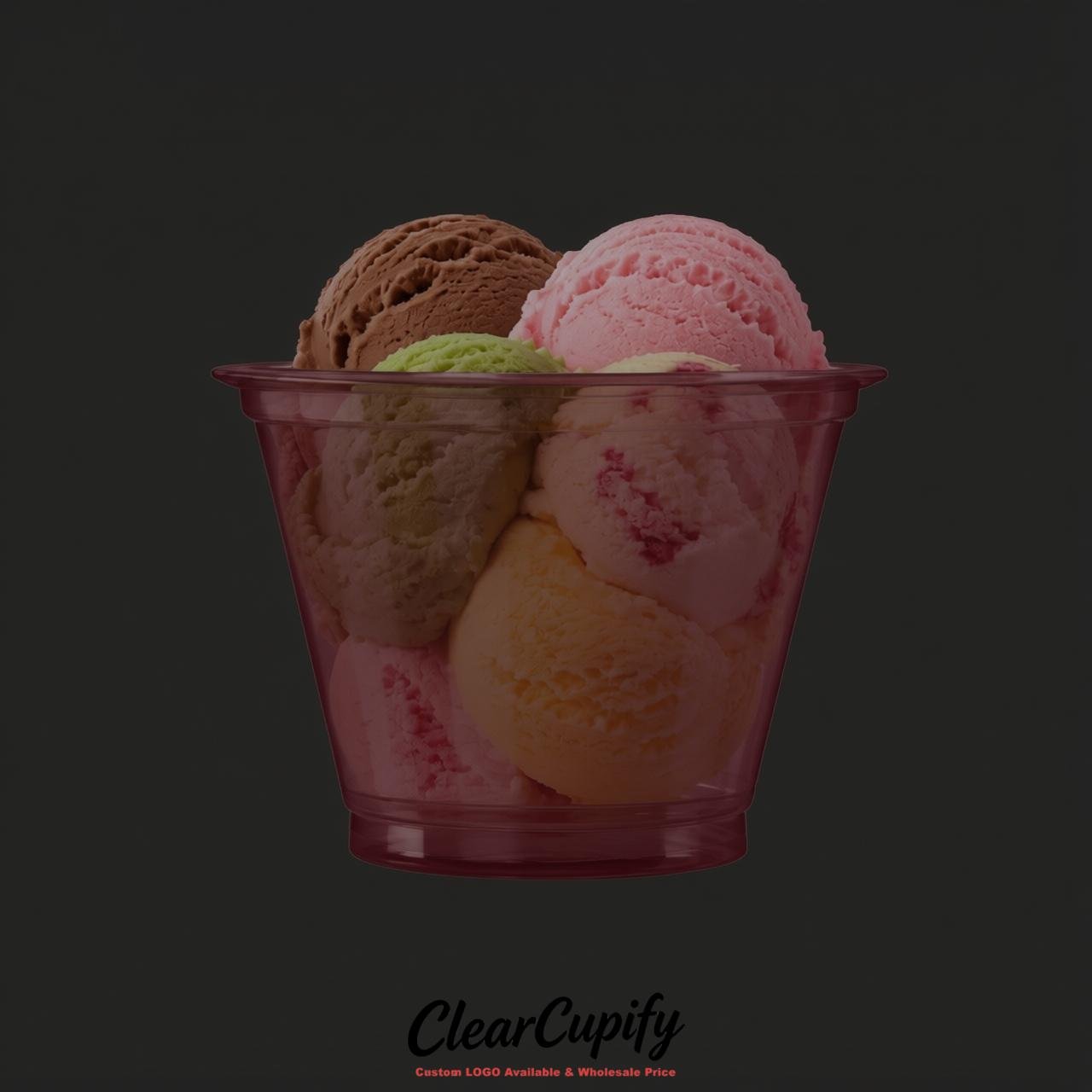 Burgundy Clear Plastic Ice Cream Cups Wholesale with Custom Logo