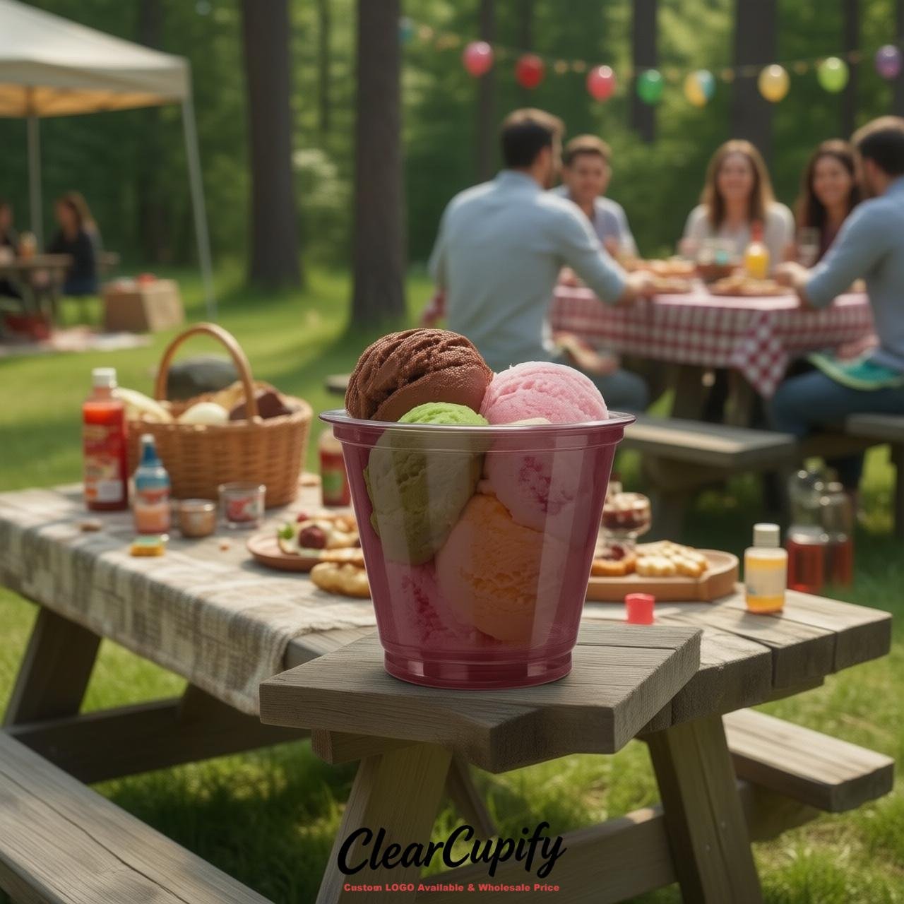 Burgundy Clear Plastic Ice Cream Cups Wholesale with Custom Logo