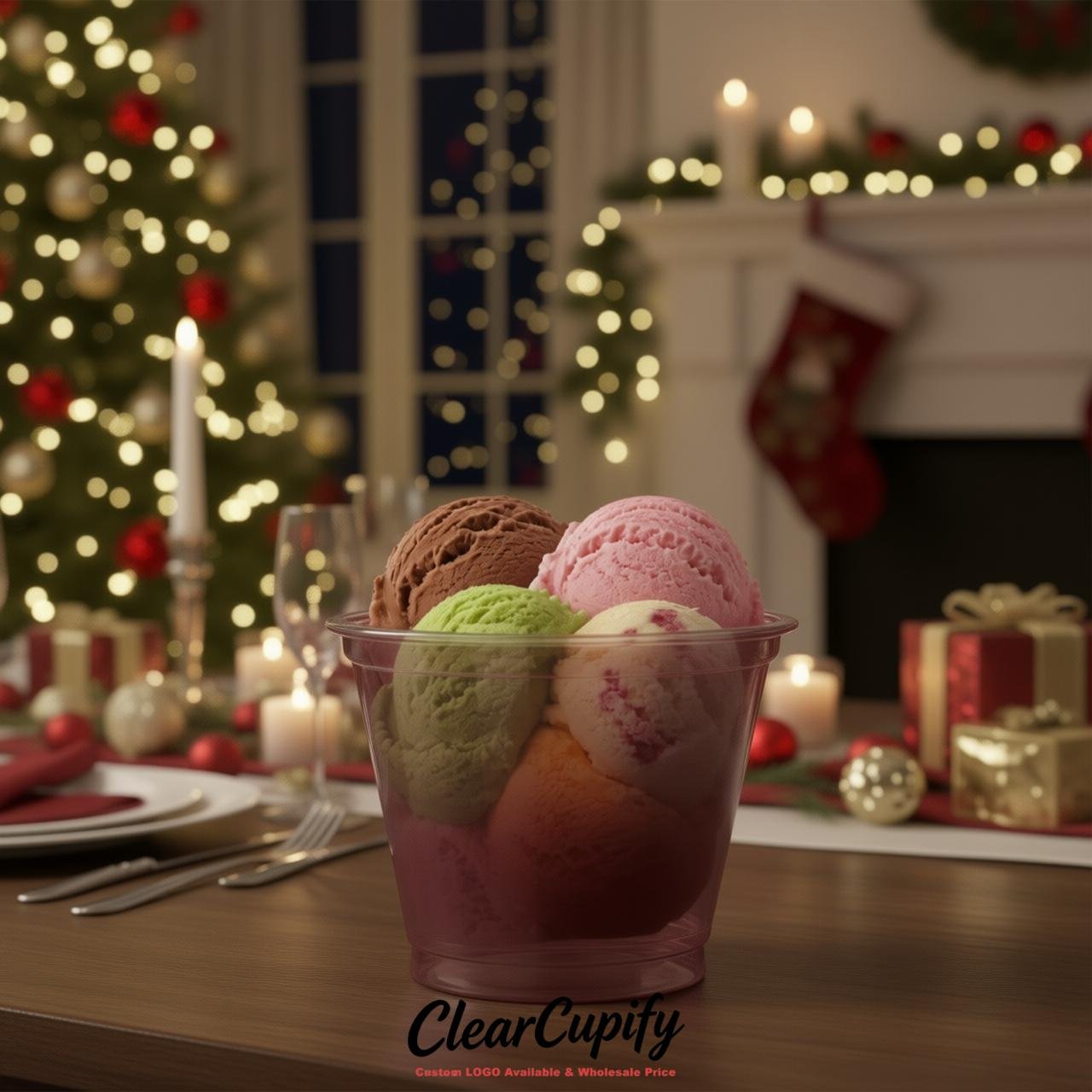 Burgundy Clear Plastic Ice Cream Cups Wholesale with Custom Logo