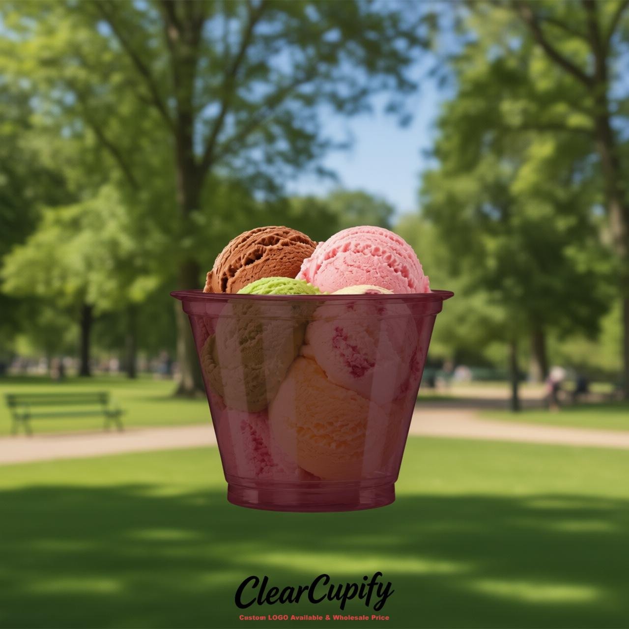Burgundy Clear Plastic Ice Cream Cups Wholesale with Custom Logo