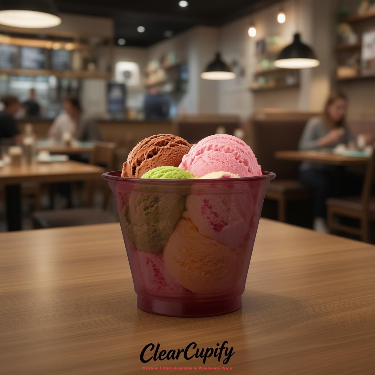 Burgundy Clear Plastic Ice Cream Cups Wholesale with Custom Logo