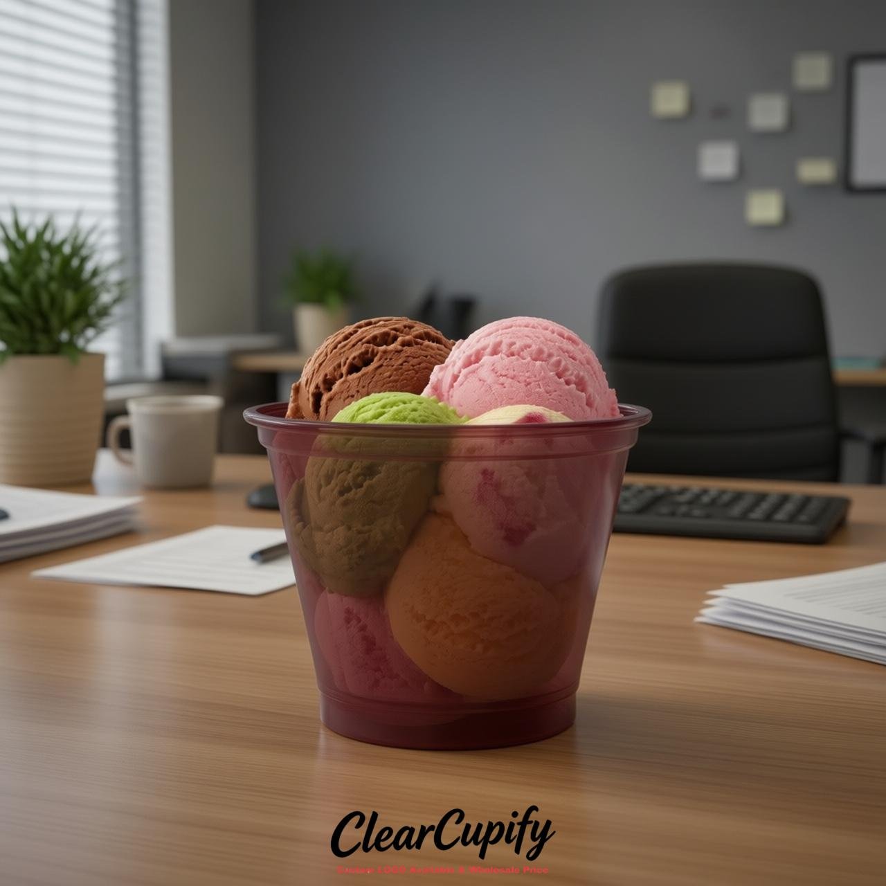 Burgundy Clear Plastic Ice Cream Cups Wholesale with Custom Logo