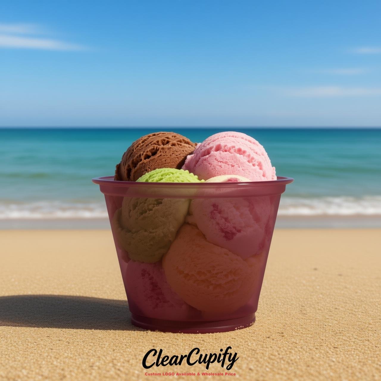 Burgundy Clear Plastic Ice Cream Cups Wholesale with Custom Logo Burgundy Clear Plastic Ice Cream Cups Wholesale with Custom Logo