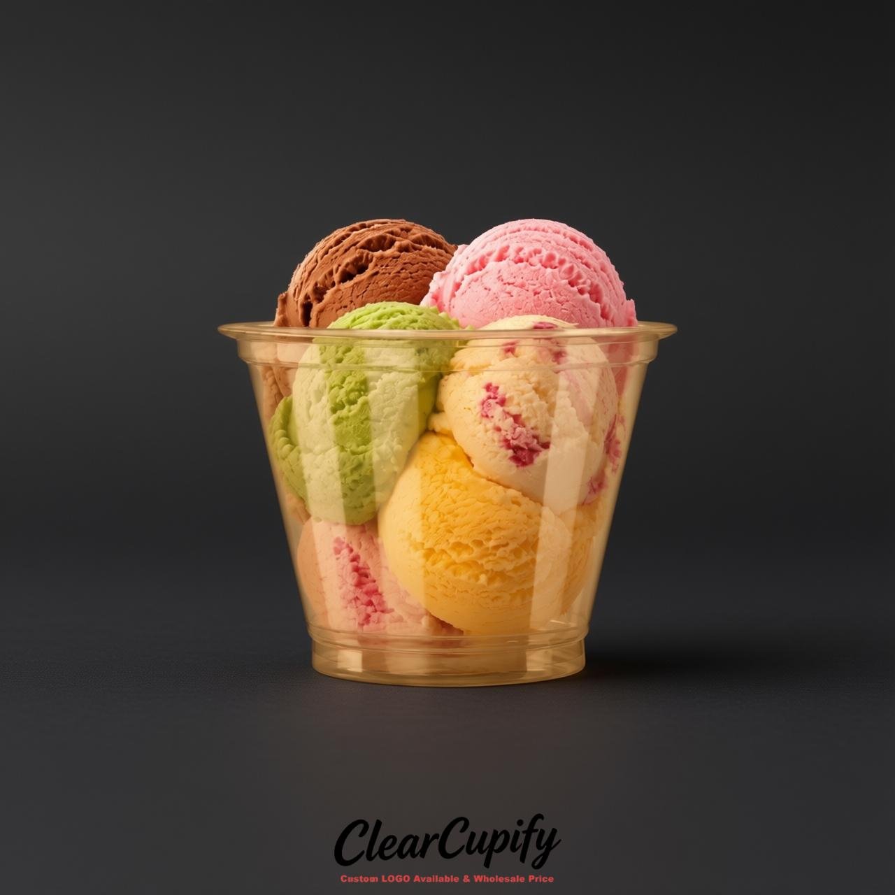 Camel Clear Plastic Ice Cream Cups Wholesale with Custom Logo