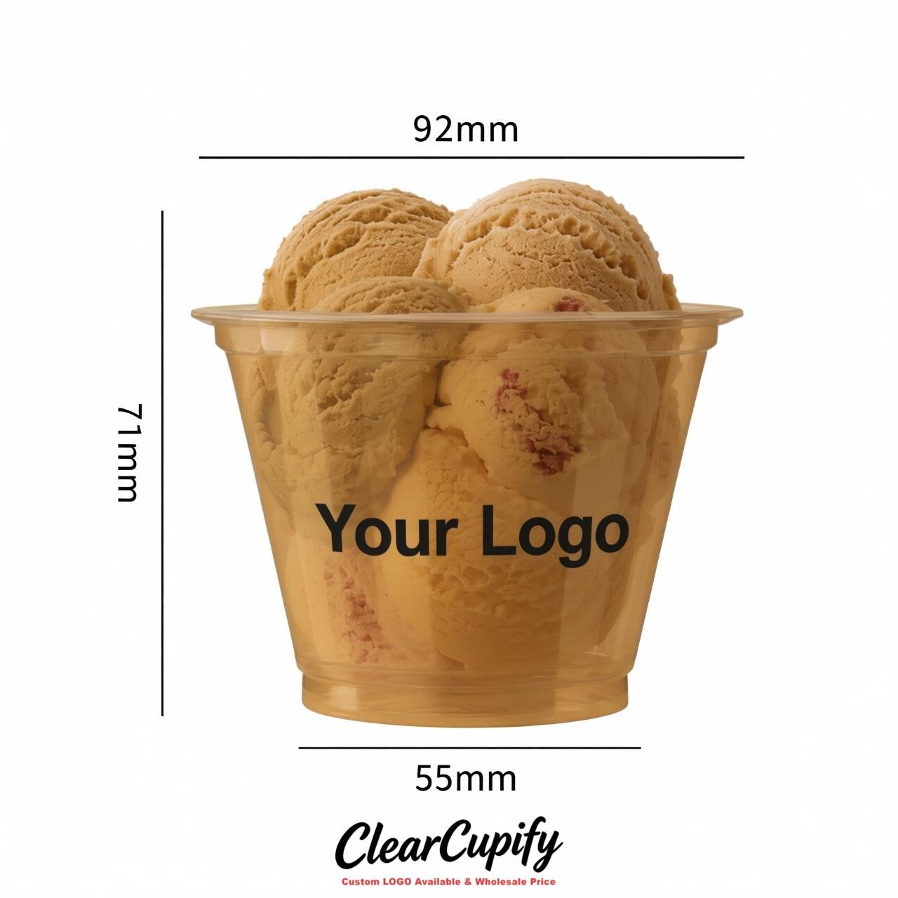 Camel Clear Plastic Ice Cream Cups Wholesale with Custom Logo