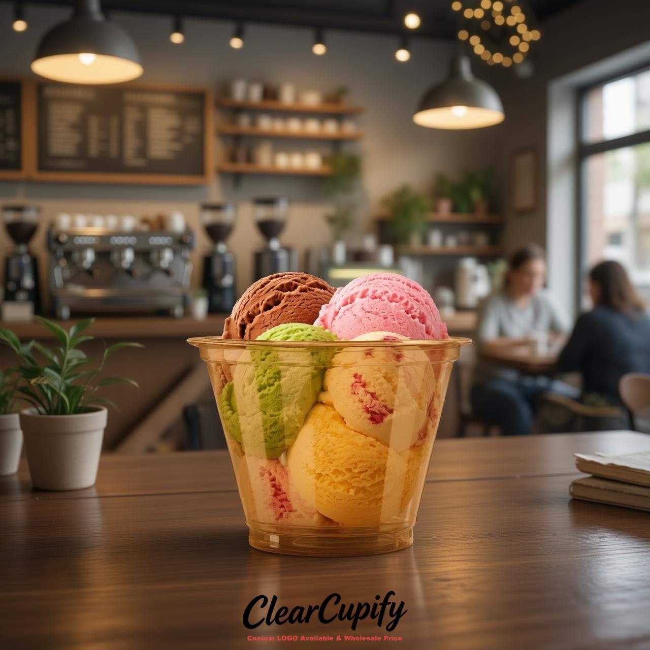 Camel Clear Plastic Ice Cream Cups Wholesale with Custom Logo