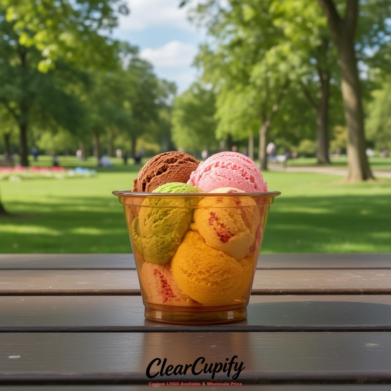 Camel Clear Plastic Ice Cream Cups Wholesale with Custom Logo