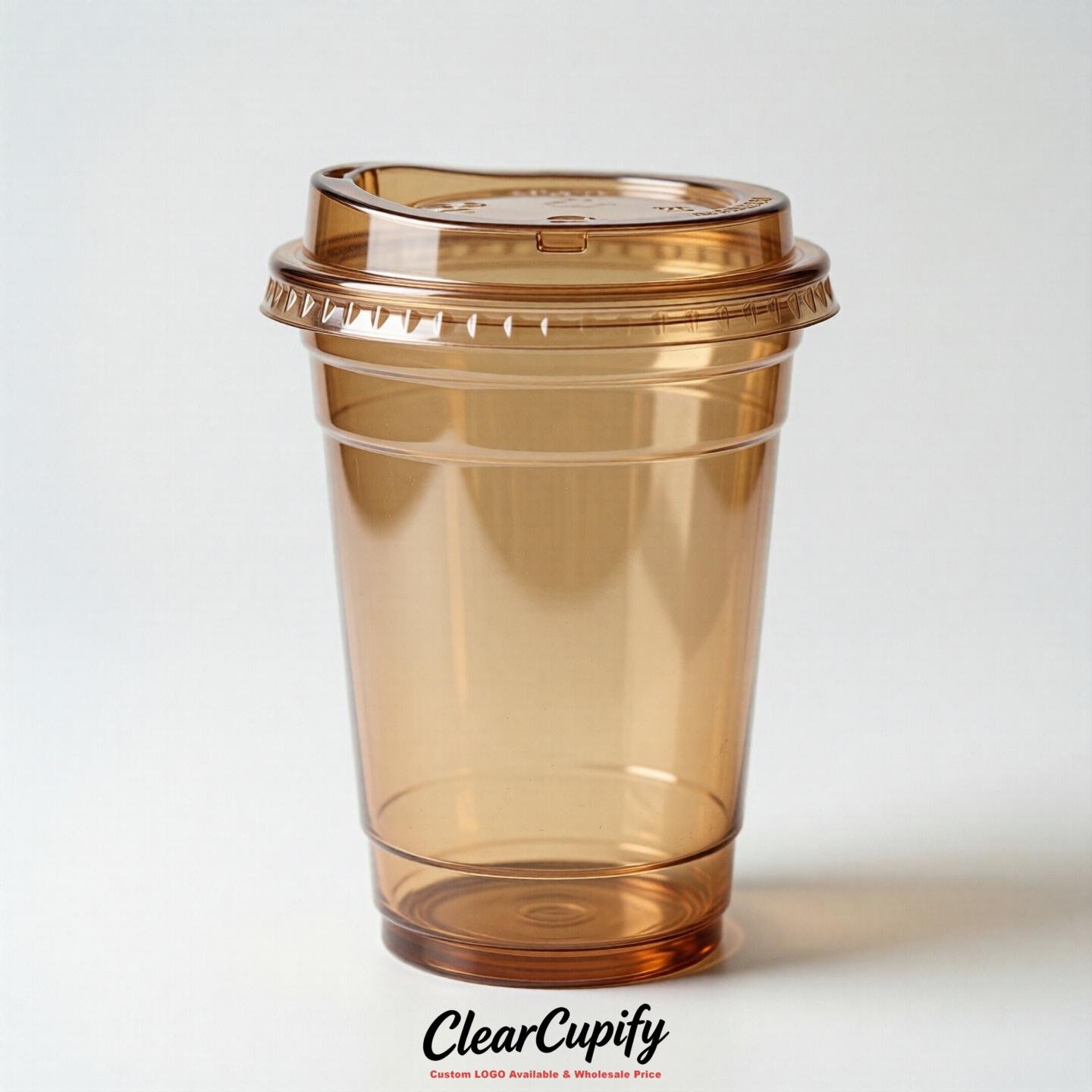 Blank Translucent Camel Clear Plastic Cups with Lids - Choice of PET/PP/PLA