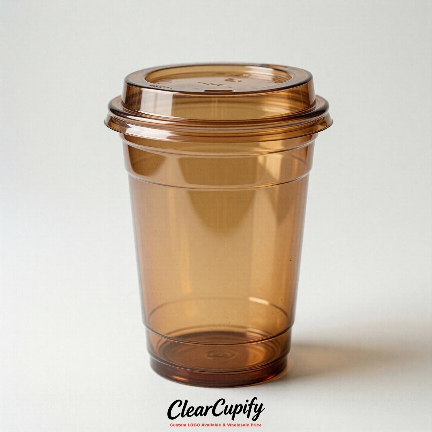 Blank Translucent Camel Clear Plastic Cups with Lids - Choice of PET/PP/PLA