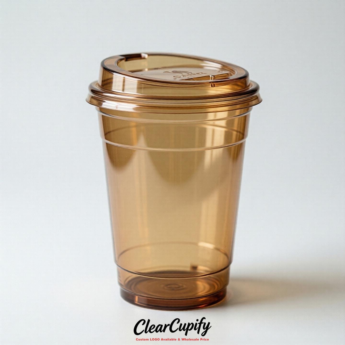 Blank Translucent Camel Clear Plastic Cups with Lids - Choice of PET/PP/PLA