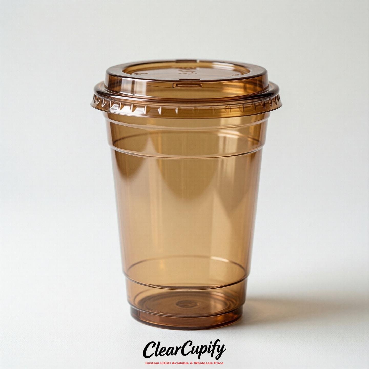 Blank Translucent Camel Clear Plastic Cups with Lids - Choice of PET/PP/PLA