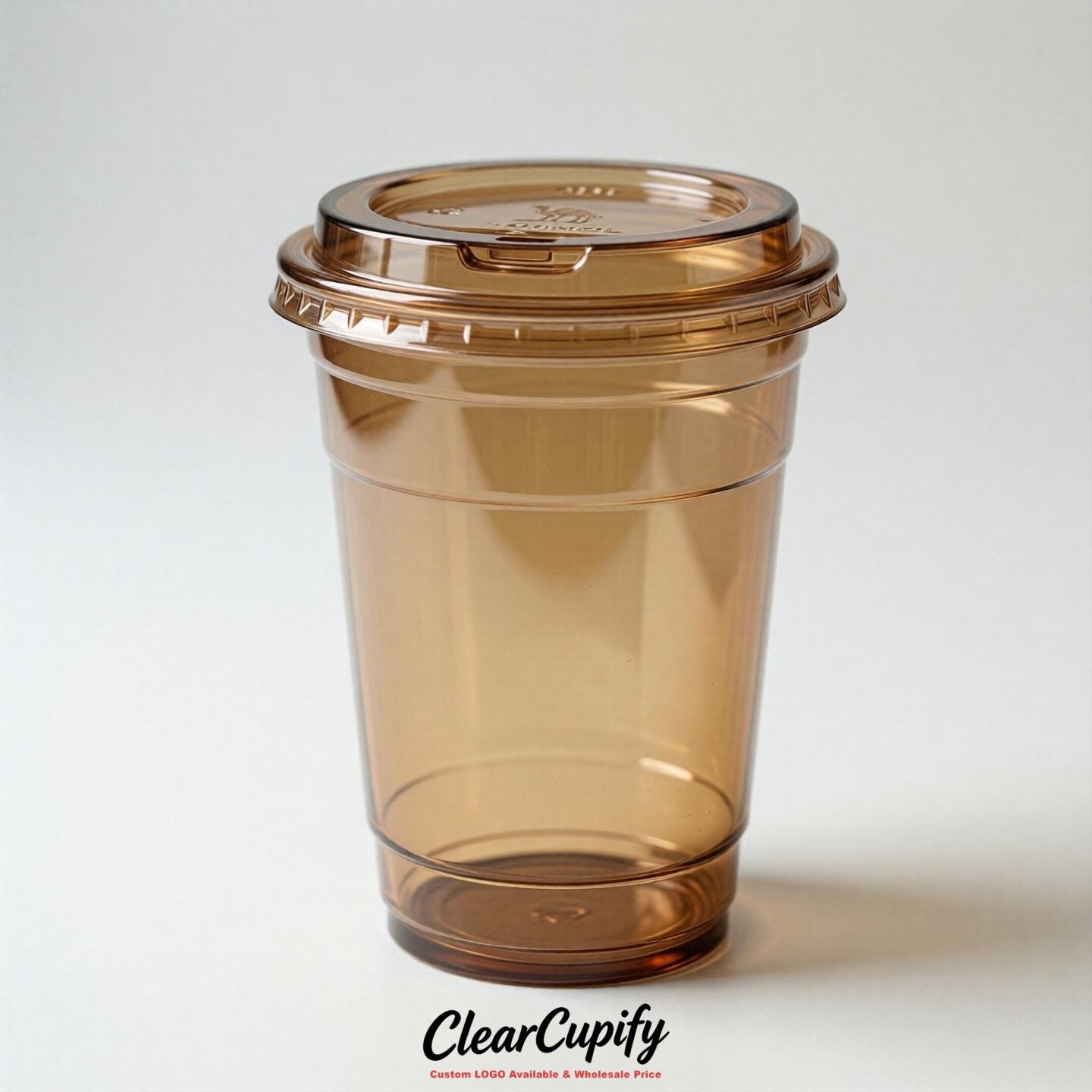 Blank Translucent Camel Clear Plastic Cups with Lids - Choice of PET/PP/PLA