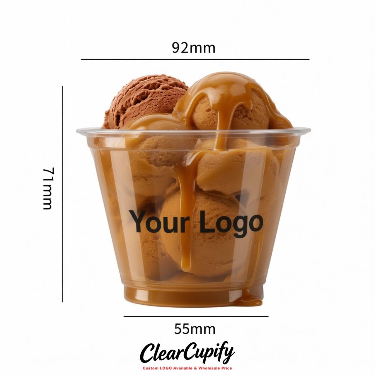 Caramel Clear Plastic Ice Cream Cups Wholesale with Custom Logo