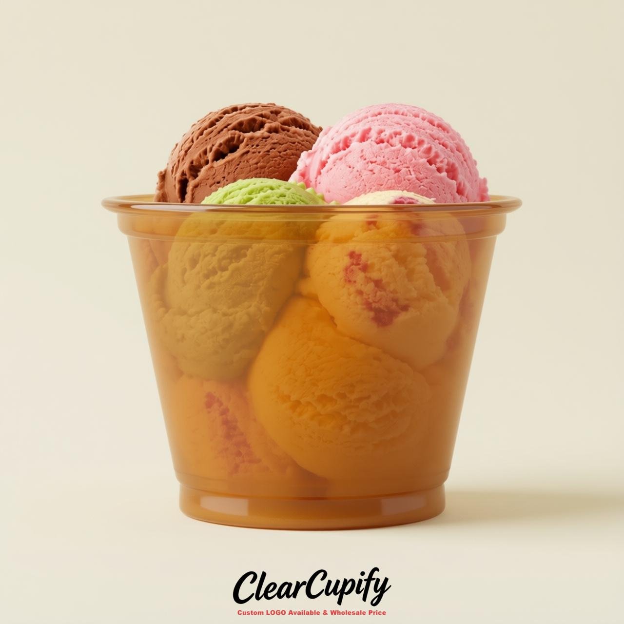 Caramel Clear Plastic Ice Cream Cups Wholesale with Custom Logo
