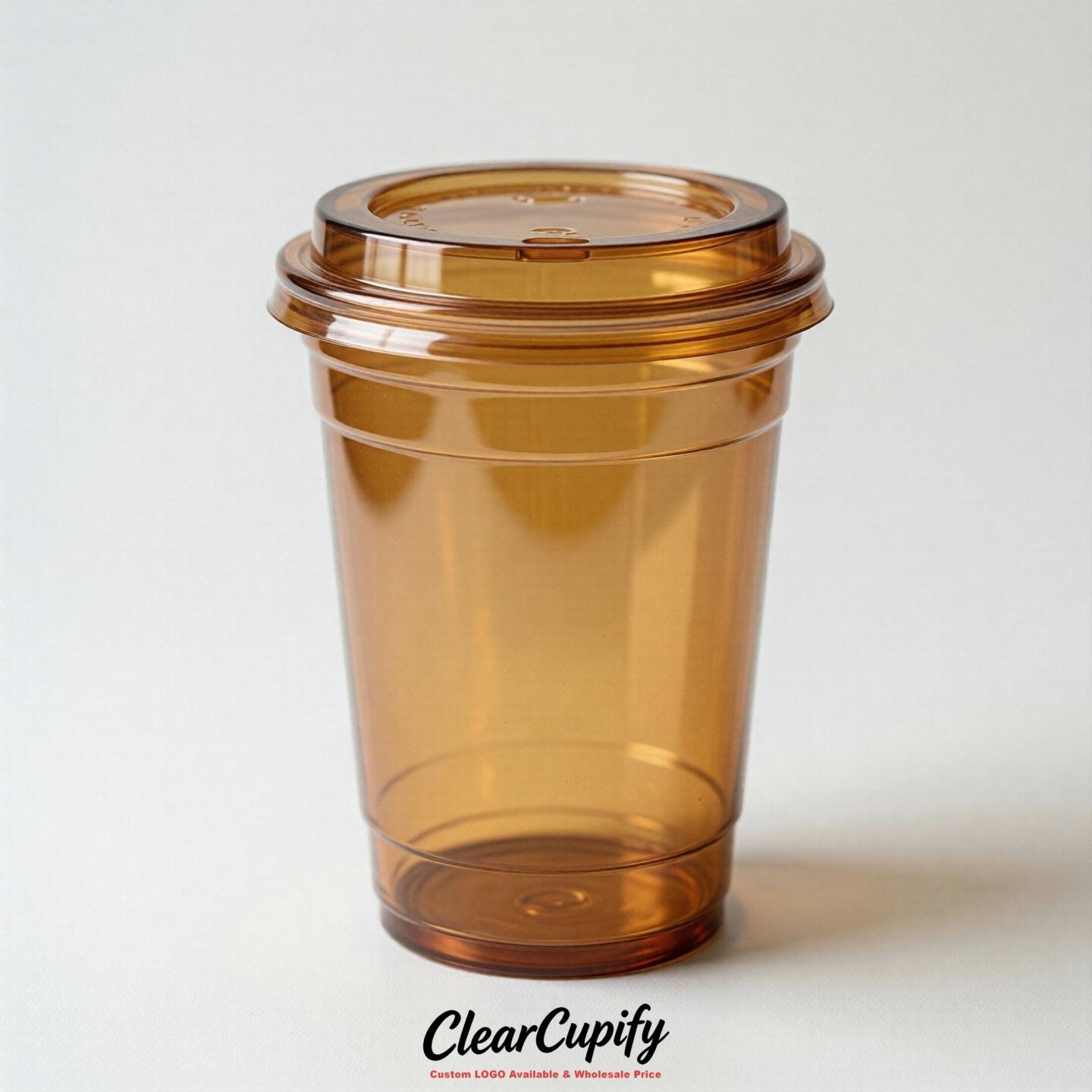Blank Translucent Caramel Clear Plastic Cups with Lids - Choice of PET/PP/PLA