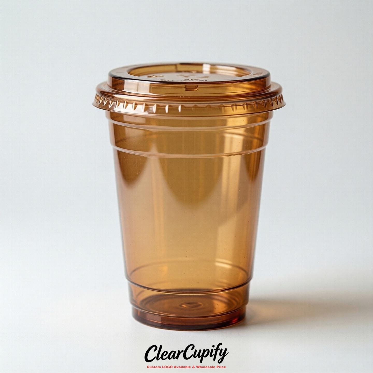 Blank Translucent Caramel Clear Plastic Cups with Lids - Choice of PET/PP/PLA