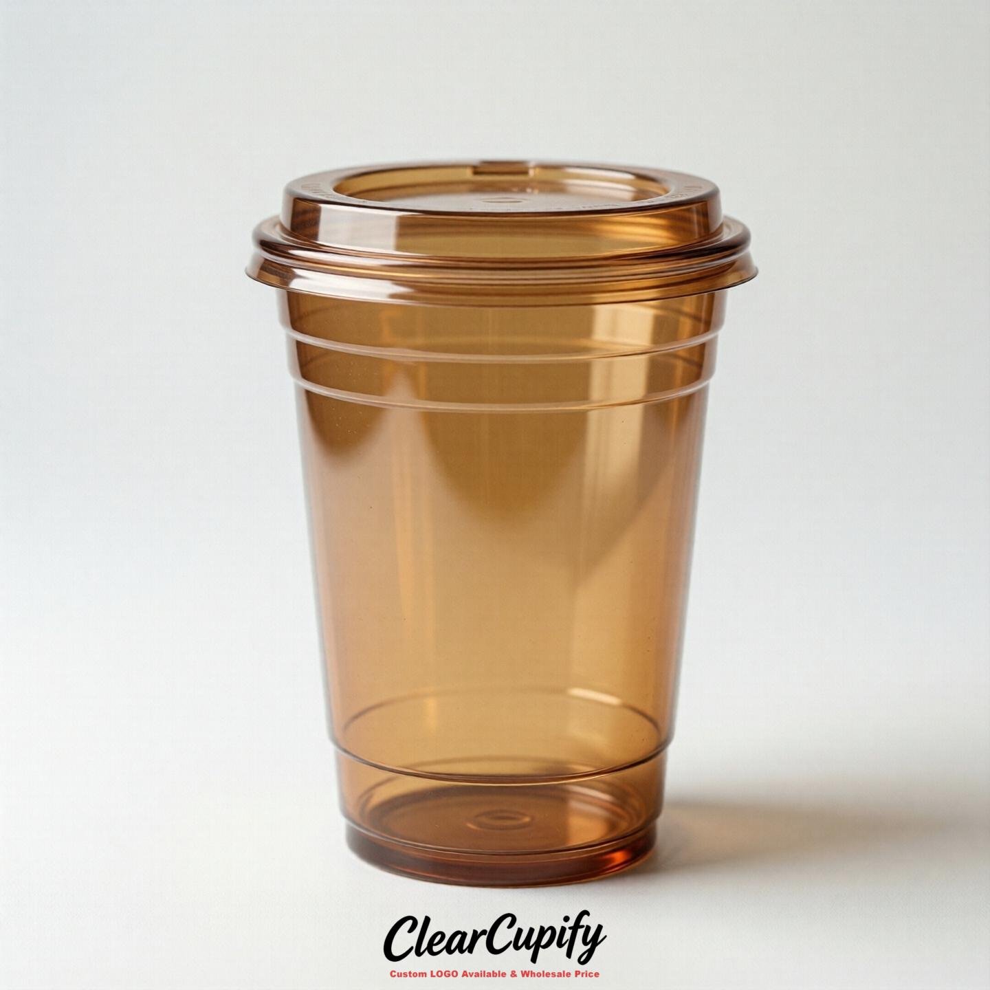 Blank Translucent Caramel Clear Plastic Cups with Lids - Choice of PET/PP/PLA