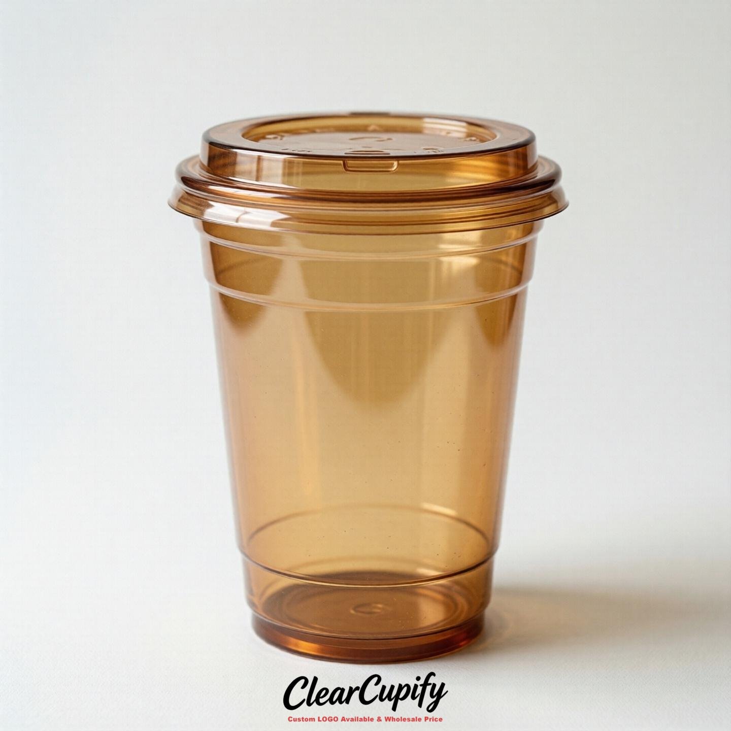Blank Translucent Caramel Clear Plastic Cups with Lids - Choice of PET/PP/PLA