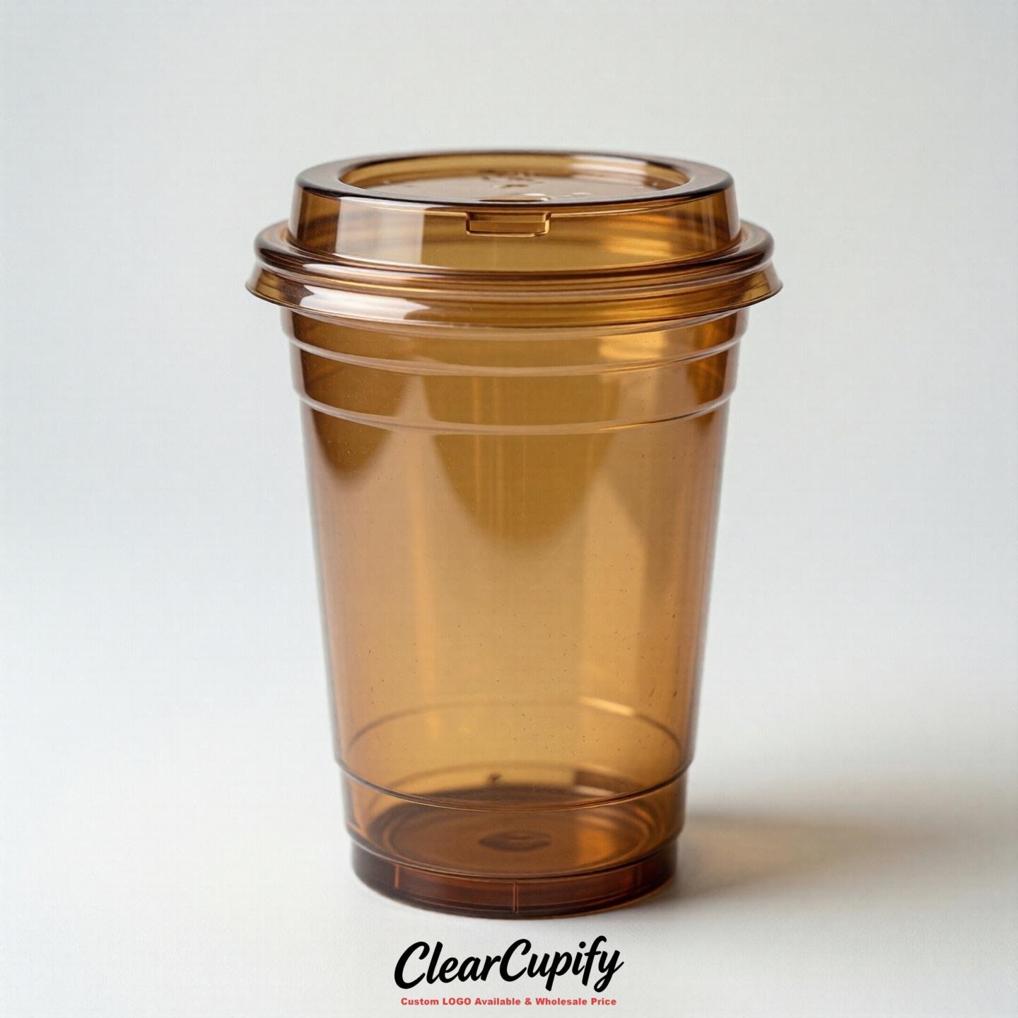 Blank Translucent Caramel Clear Plastic Cups with Lids - Choice of PET/PP/PLA