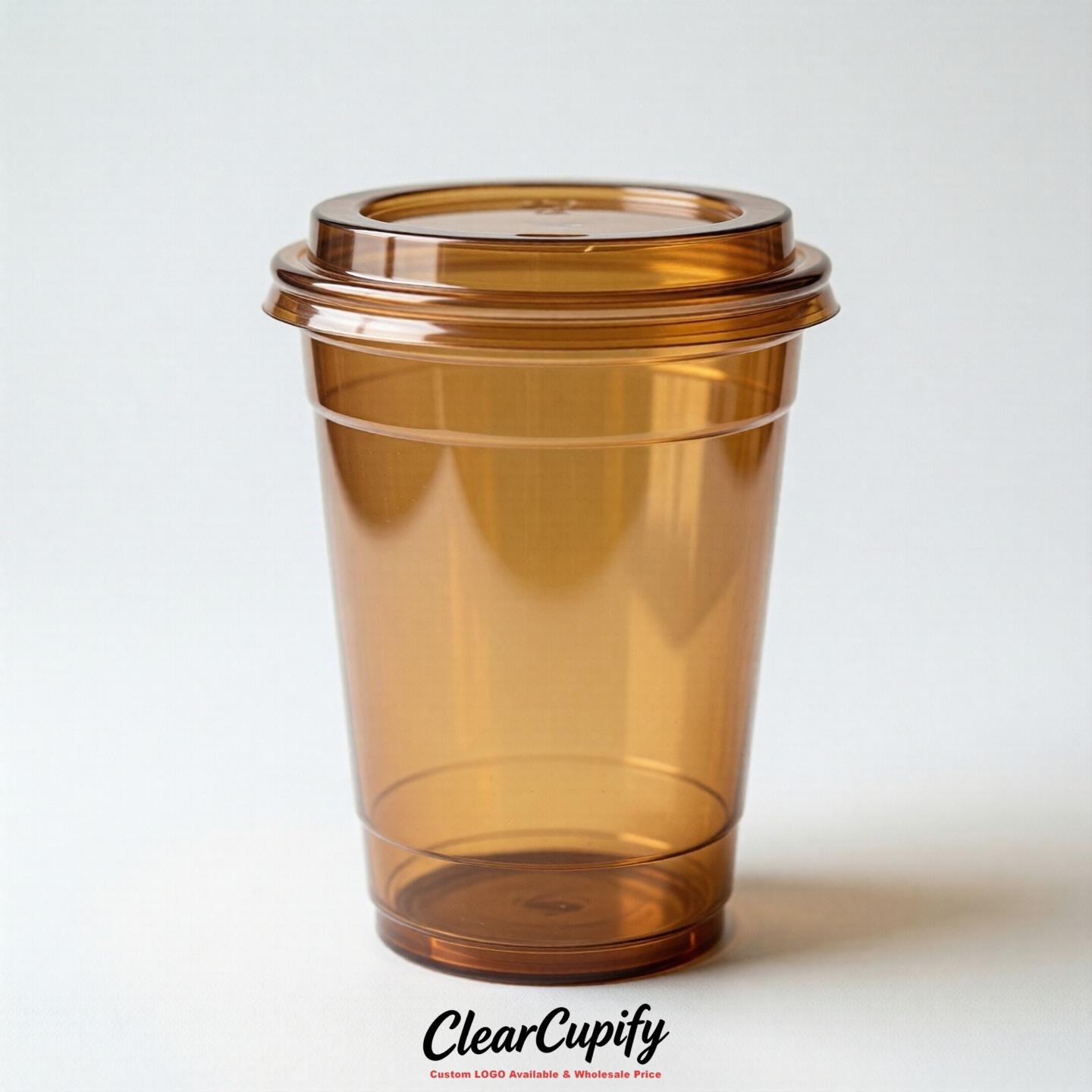 Blank Translucent Caramel Clear Plastic Cups with Lids - Choice of PET/PP/PLA