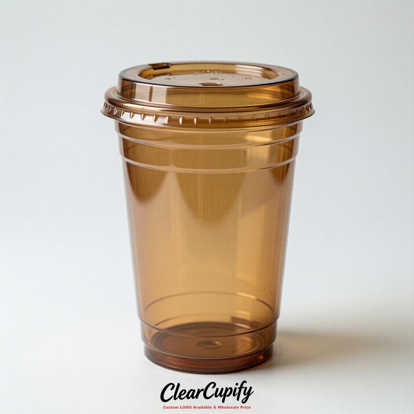 Blank Translucent Caramel Clear Plastic Cups with Lids - Choice of PET/PP/PLA