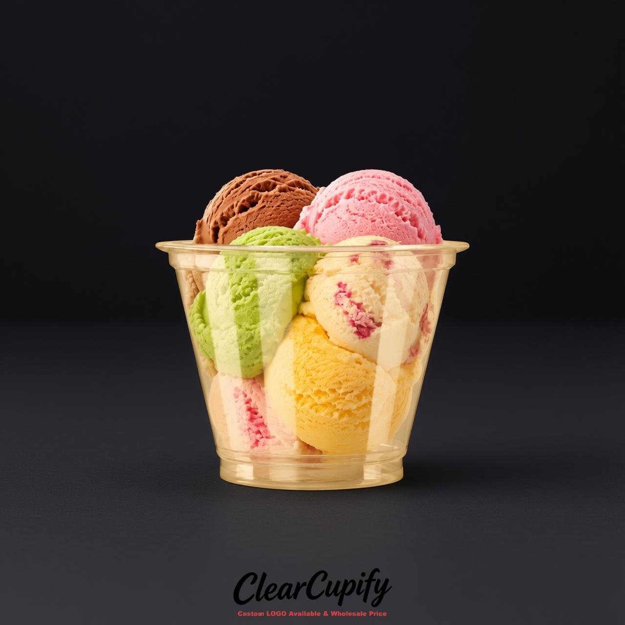 Champagne Clear Plastic Ice Cream Cups Wholesale with Custom Logo