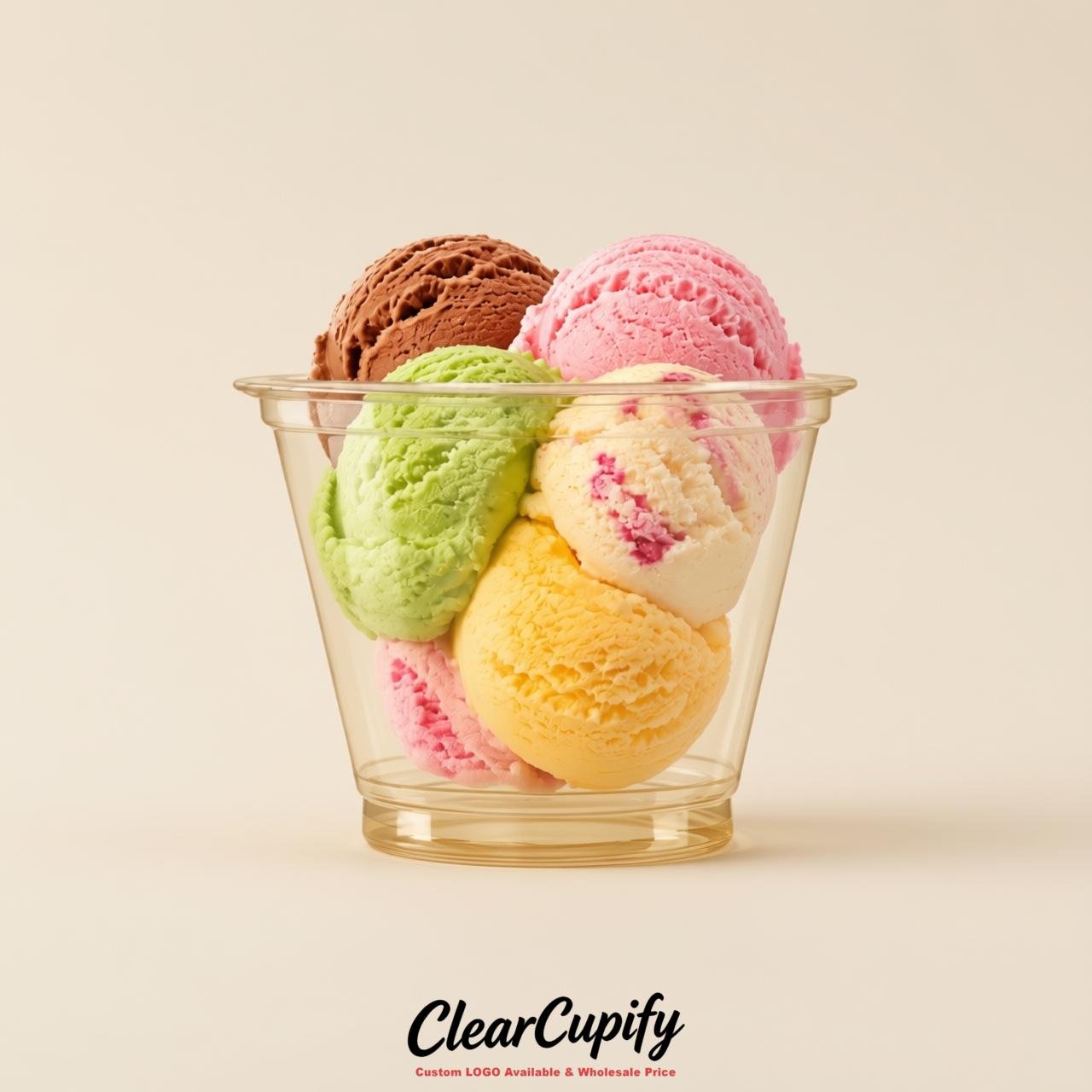 Champagne Clear Plastic Ice Cream Cups Wholesale with Custom Logo