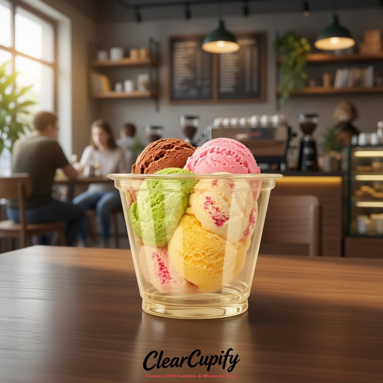 Champagne Clear Plastic Ice Cream Cups Wholesale with Custom Logo