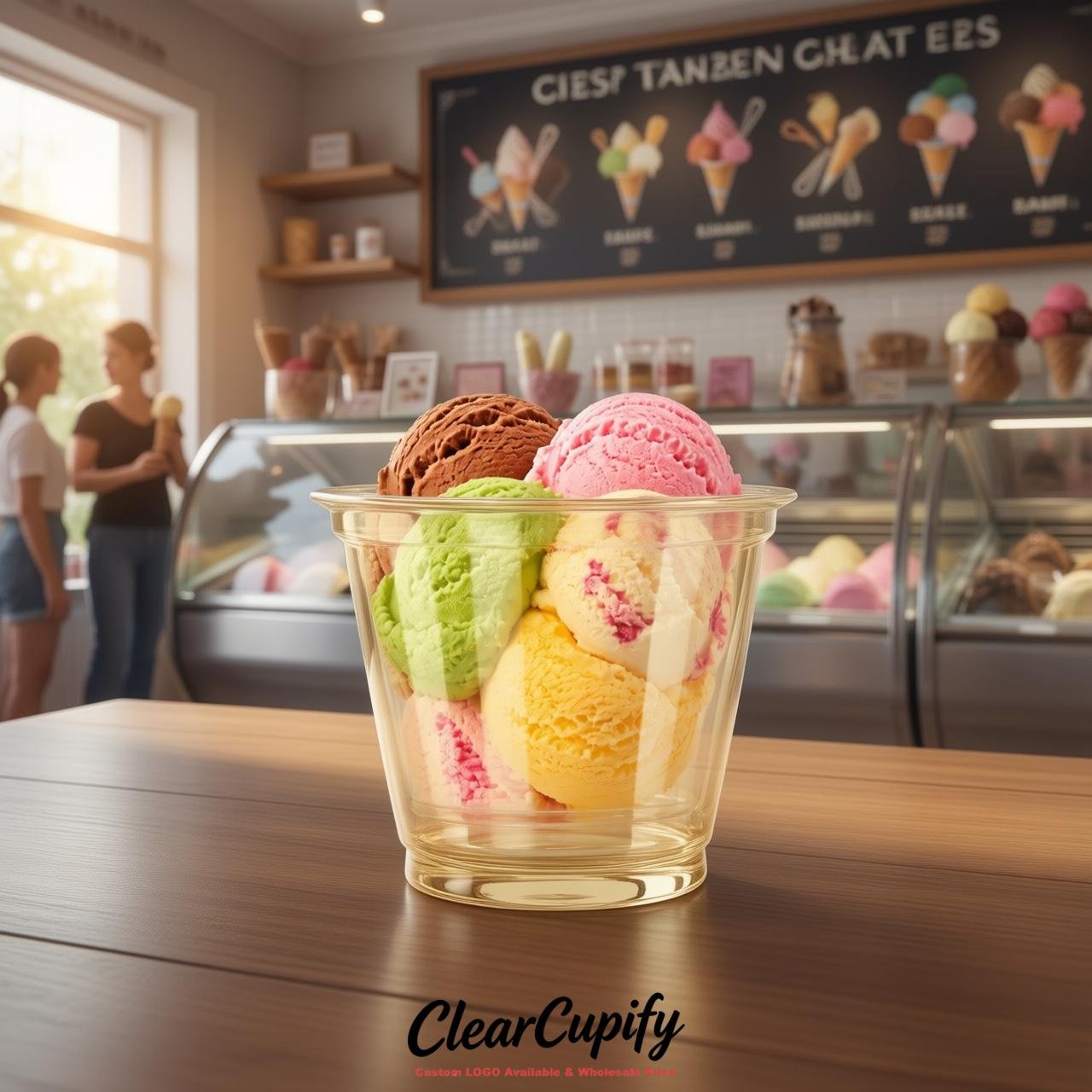 Champagne Clear Plastic Ice Cream Cups Wholesale with Custom Logo