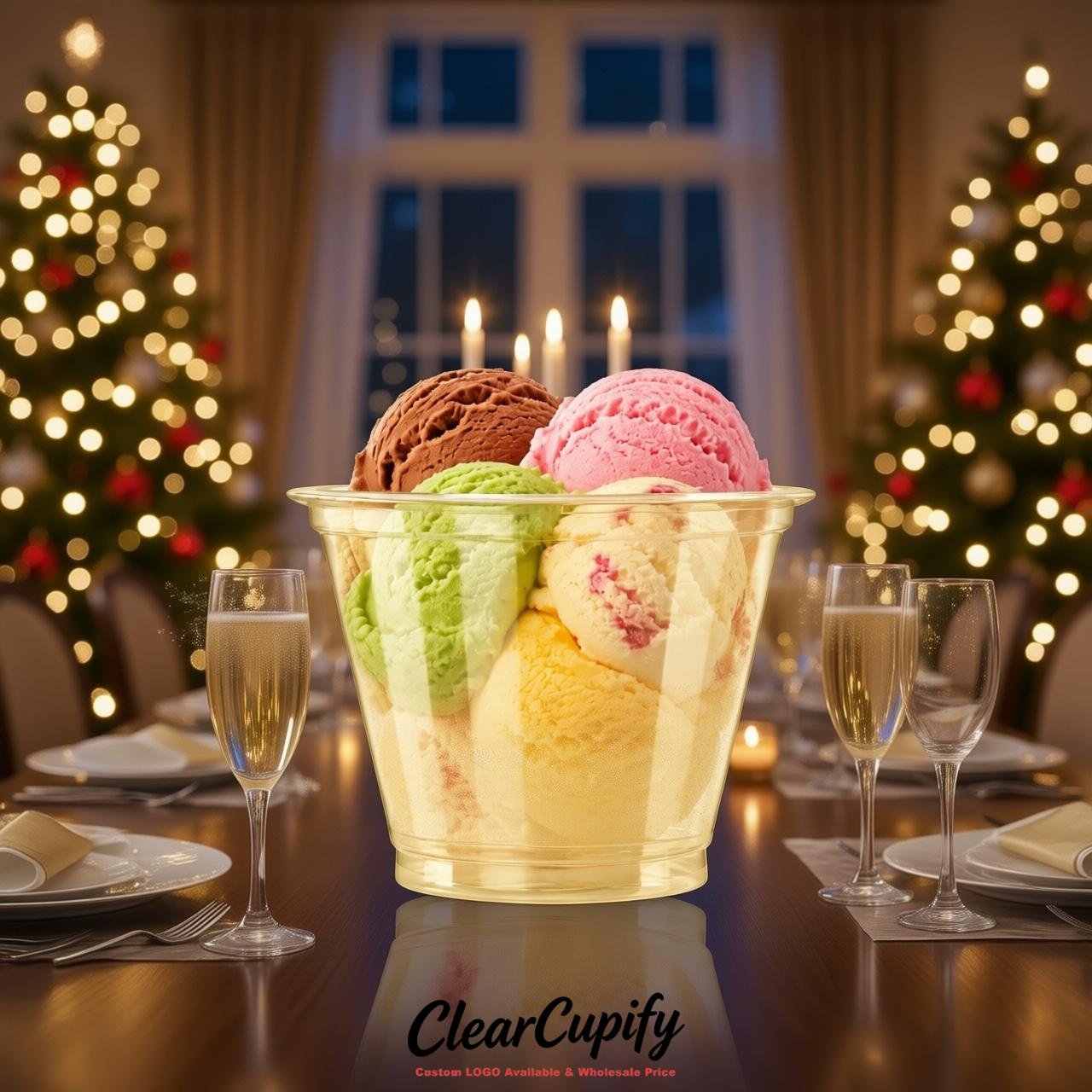 Champagne Clear Plastic Ice Cream Cups Wholesale with Custom Logo