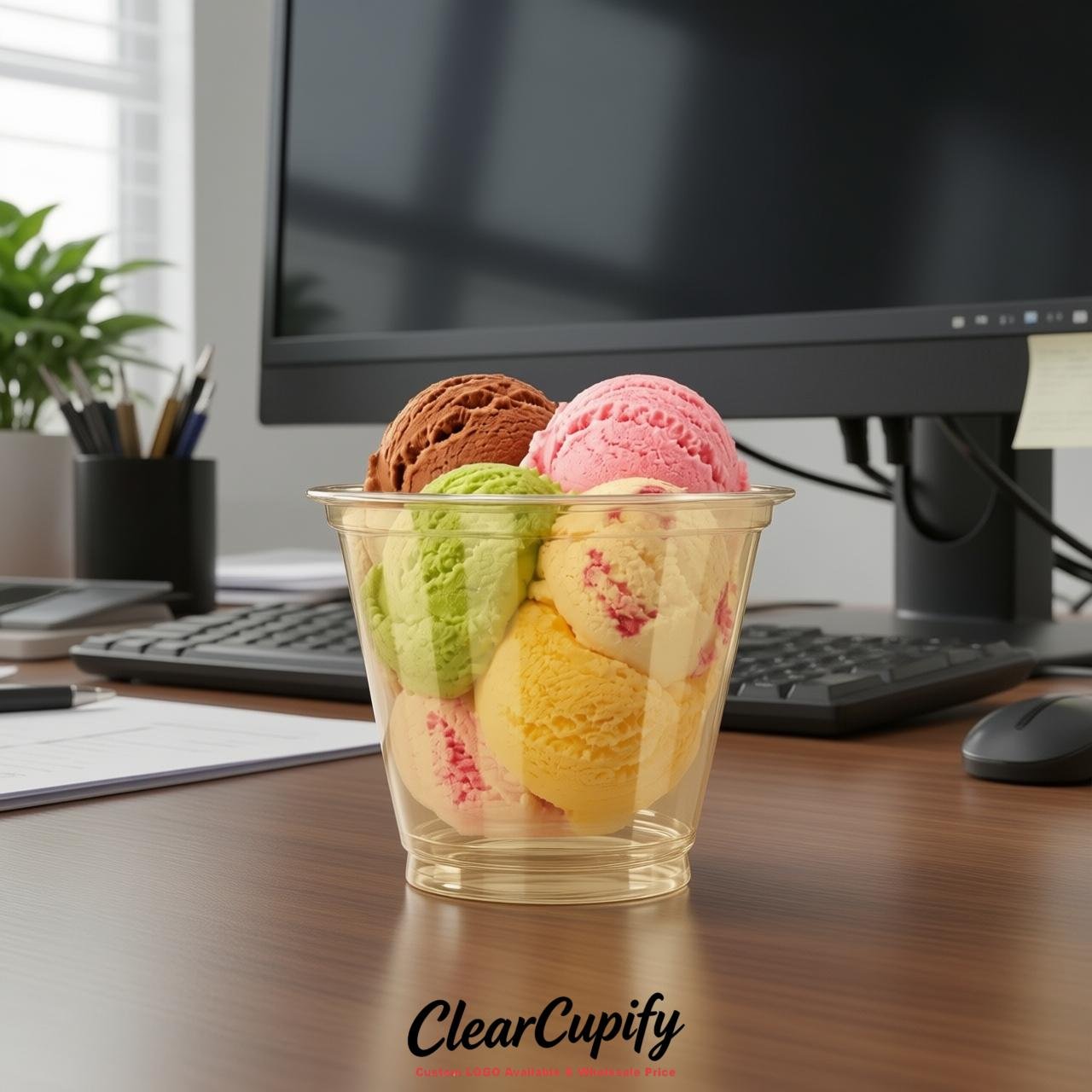 Champagne Clear Plastic Ice Cream Cups Wholesale with Custom Logo