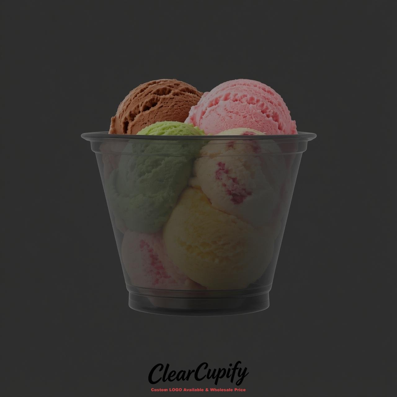 Charcoal Clear Plastic Ice Cream Cups Wholesale with Custom Logo