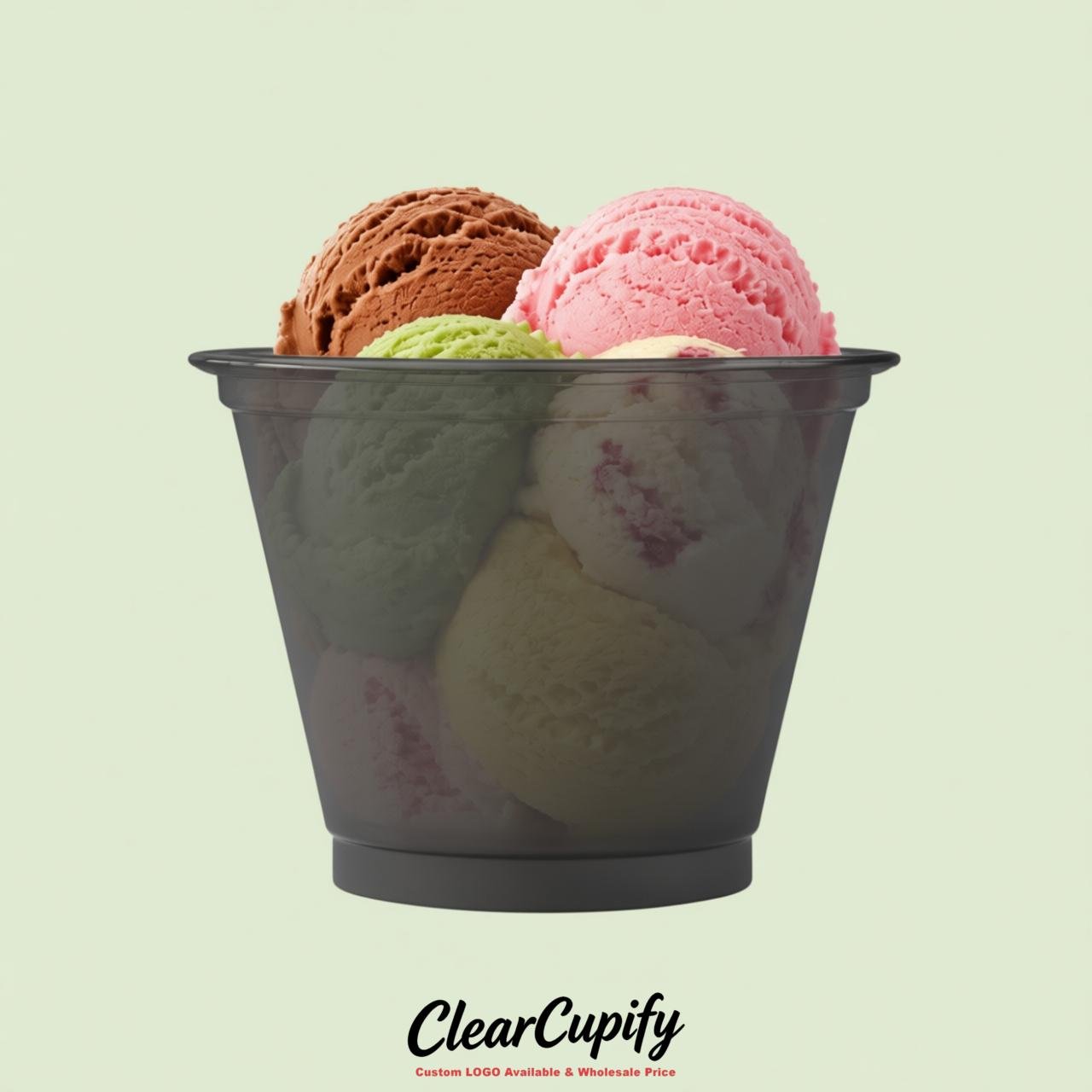 Charcoal Clear Plastic Ice Cream Cups Wholesale with Custom Logo