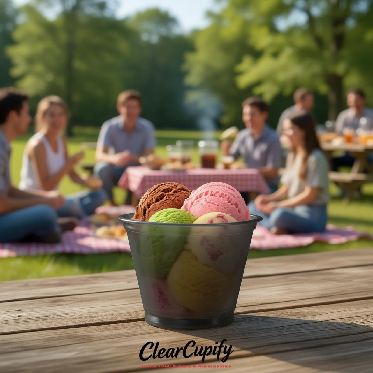 Charcoal Clear Plastic Ice Cream Cups Wholesale with Custom Logo