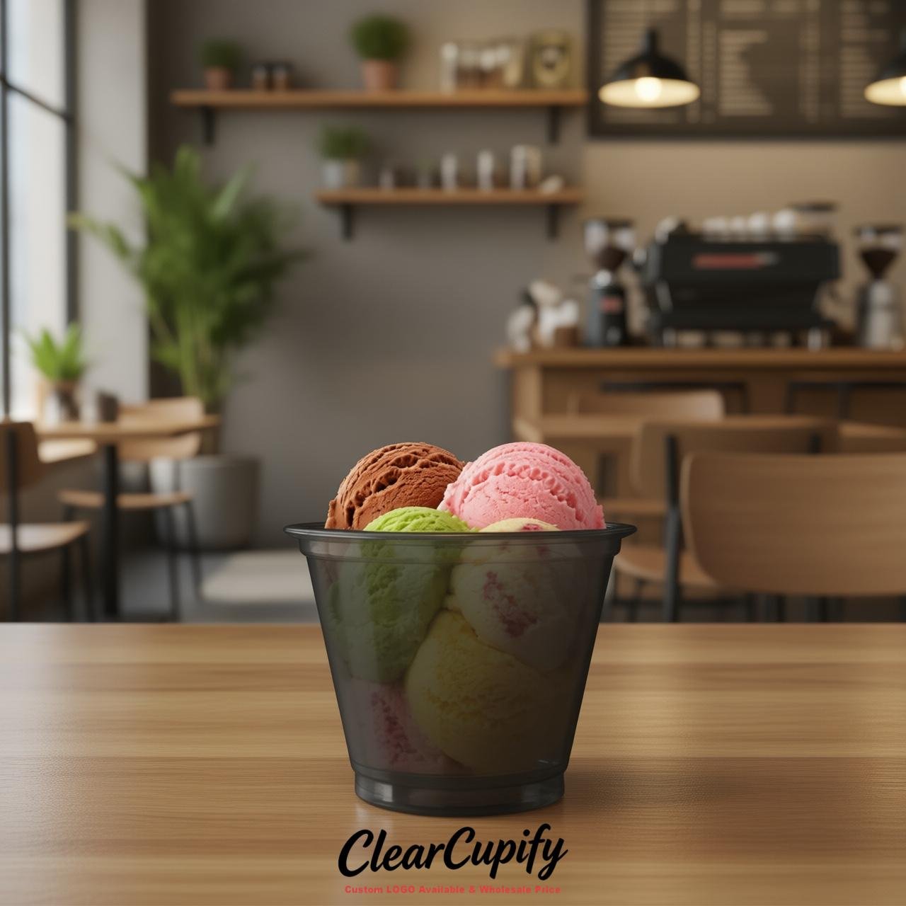 Charcoal Clear Plastic Ice Cream Cups Wholesale with Custom Logo