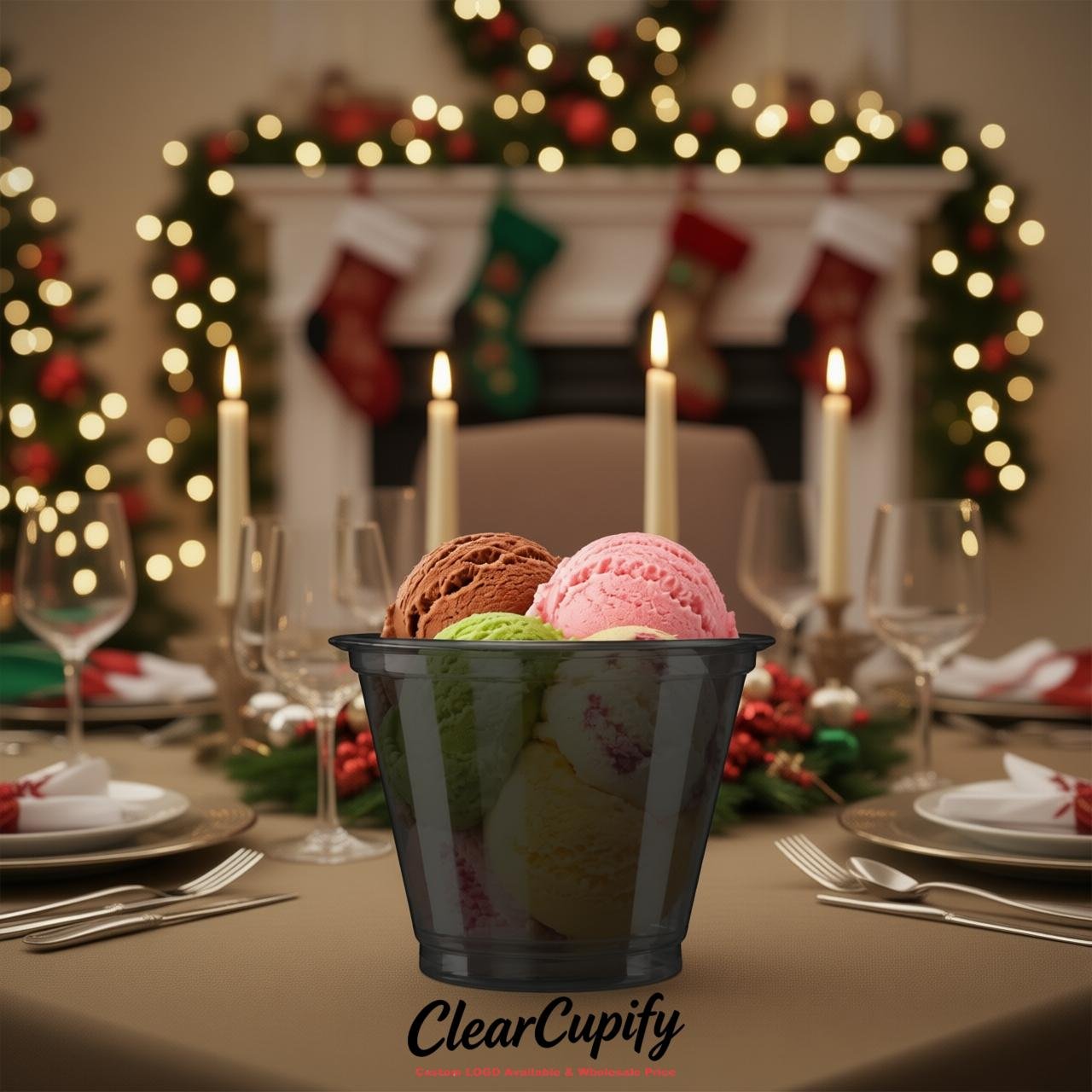Charcoal Clear Plastic Ice Cream Cups Wholesale with Custom Logo
