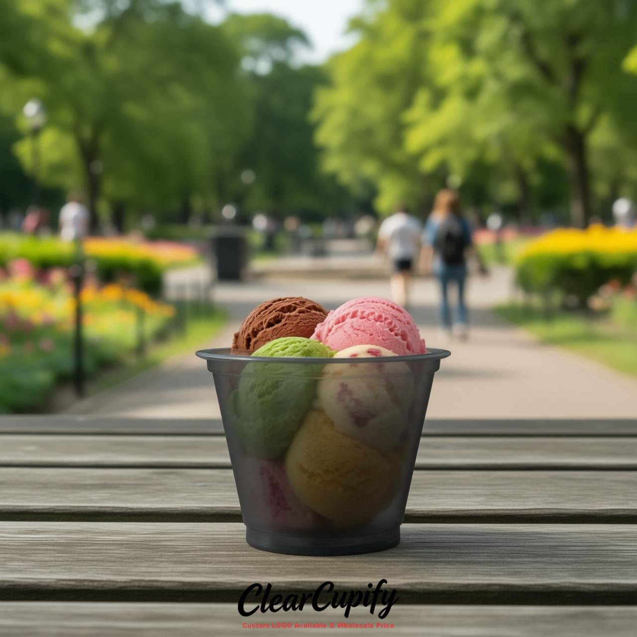 Charcoal Clear Plastic Ice Cream Cups Wholesale with Custom Logo